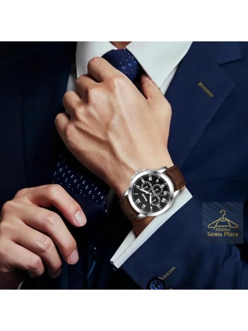 Men's Dress Watch Leather Roman Numeral Quartz 40mm